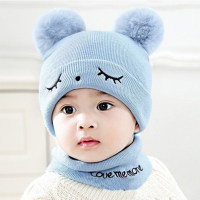 2-piece Cute Hat Bibs Beanies Hats Cotton Baby Bibs  Blue
