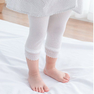 Toddler Girl Solid Color Lace Trim Mesh Leggings