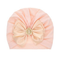 Girl Rhinestone Decor Bowknot Hat  Apricot