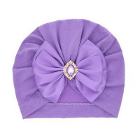 Girl Rhinestone Decor Bowknot Hat  Light Purple