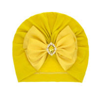Girl Rhinestone Decor Bowknot Hat  Yellow