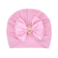 Girl Rhinestone Decor Bowknot Hat  Pink