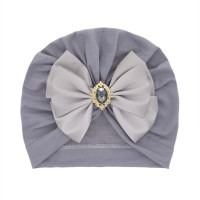Girl Rhinestone Decor Bowknot Hat  Grey