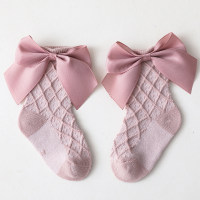 Baby Solid Color Bowknot Decor Knee-High Stockings  Pink