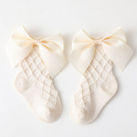 Baby Solid Color Bowknot Decor Knee-High Stockings  Beige