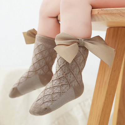 Baby Solid Color Bowknot Decor Knee-High Stockings