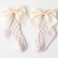 Baby Solid Color Bowknot Decor Knee-High Stockings  White