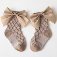 Baby Solid Color Bowknot Decor Knee-High Stockings  Brown