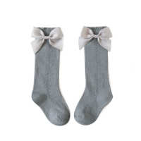 Mesh Bow Socks  Grey