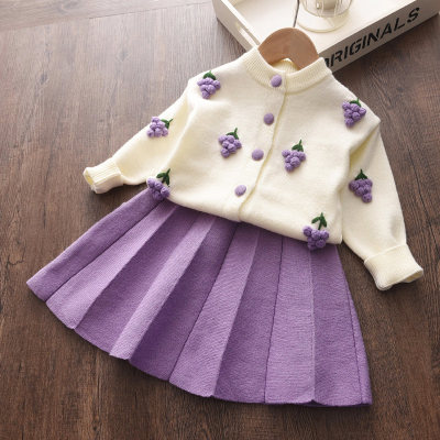 2-piece Fruit Cardigan Sweater & Skirt for Toddler Girl