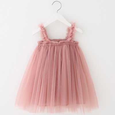 Toddler Girl Solid Color Lace Mesh Sling Princess Dress