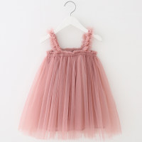Toddler Girl Solid Color Lace Mesh Sling Princess Dress  Pink