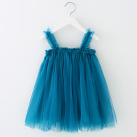 Toddler Girl Solid Color Lace Mesh Sling Princess Dress  Blue