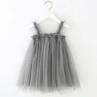 Toddler Girl Solid Color Lace Mesh Sling Princess Dress  Gray