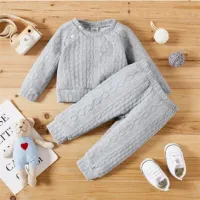 Baby Solid Color Long Sleeve Thick Sweater & Sweatpants  Gray