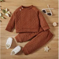 Baby Solid Color Long Sleeve Thick Sweater & Sweatpants  Brown