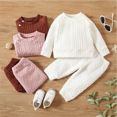 Baby Solid Color Long Sleeves Thicken Top & Pants