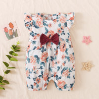 hibobi Baby Girl Ruffle Bow Floral Print Bodysuit  Colorful