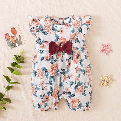hibobi Baby Girl Ruffle Bow Floral Print Bodysuit