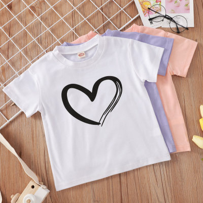 Kids Girls Heart Print Pullover T-shirt