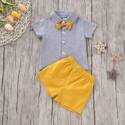 Baby Preppy Style Short-sleeve T-shirt & Pants & Detachable Bowknot