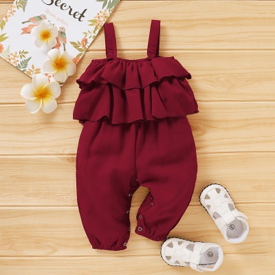 Sling Solid Overalls for Baby Girl