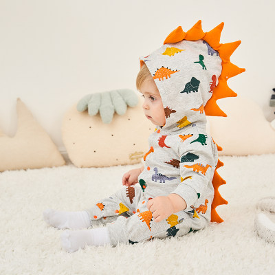 Baby Dinosaur Print 3D-design Long-sleeved Long-leg Romper