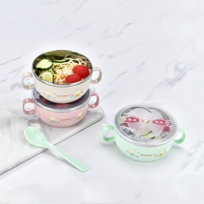 2 Pieces Stainless Steel Cartoon Bowl and Spoon Set （Random pattern）