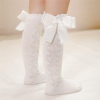 Toddler Girl Bowknot Decor Solid Color Stockings  Beige