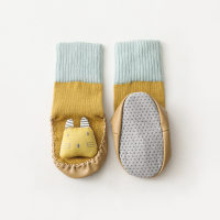 Baby Dinosaur Doll Non-slip Floor Socks with Leather Sole  Yellow