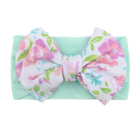 Children's Headband With Printed Big Bow  Mint Green