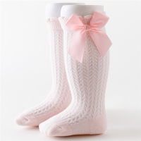 Girl Solid Color Bowknot Decor Mesh Socks - Hibobi