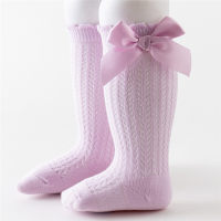 Girl Solid Color Bowknot Decor Mesh Socks - Hibobi