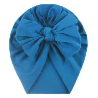 Baby Solid Color Bowknot Decor Children's Hat  Dark Blue/white