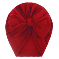 Baby Solid Color Bowknot Decor Children's Hat  Burgundy