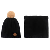 Toddler Boy 2pcs Solid Color Thicken Hat & Scarf  Black