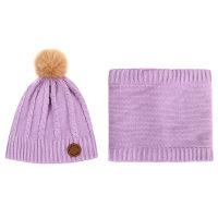 Toddler Boy Solid Color Thicken Hat & Scarf  Light Purple