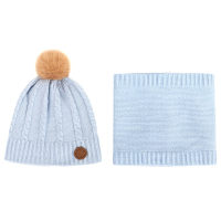 Toddler Boy Solid Color Thicken Hat & Scarf  Light Blue