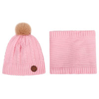 Toddler Boy Solid Color Thicken Hat & Scarf  Light Pink