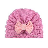 قبعة صوفية للأطفال مزينة بفيونكة  وردي