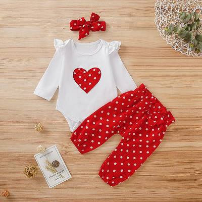 2-piece Casual Dot Long-sleeve Bodysuit and Pants Set with Headband