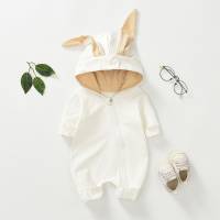 Baby Solid Color 3D Design Rabbit Ear Long-Sleeve Jumpsuit  White