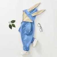Baby Solid Color 3D Design Rabbit Ear Long-Sleeve Jumpsuit  Blue