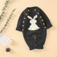 Baby Rabbit Pattern Long Sleeve Knitted Jumpsuit  Gray