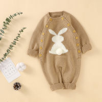 Baby Rabbit Pattern Long Sleeve Knitted Jumpsuit  Brown