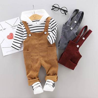 2-piece Striped Hoodie & Solid Dungarees for Toddler Boy