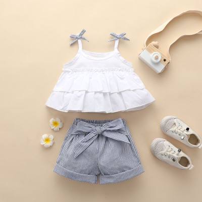 2-piece Bow Solid Top & Stripes Shorts for Toddler Girl