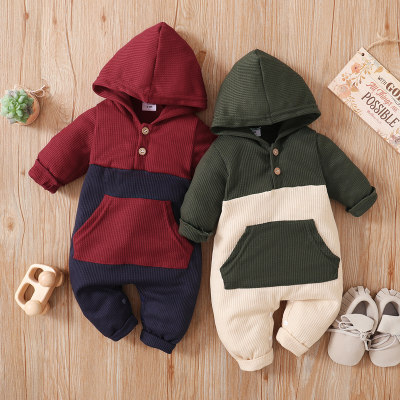 Baby Boy Casual Color-block Long Sleeve Hooded Jumpsuit