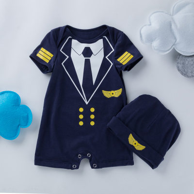Baby Boy Pure Cotton Pilot Short Sleeve Boxer Romper & Hat