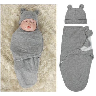 بطانية للأطفال حديثي الولادة من القطن + قبعة راس على شكل أرنب
